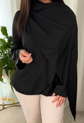 Blouse avec Cape Satinée — Noire