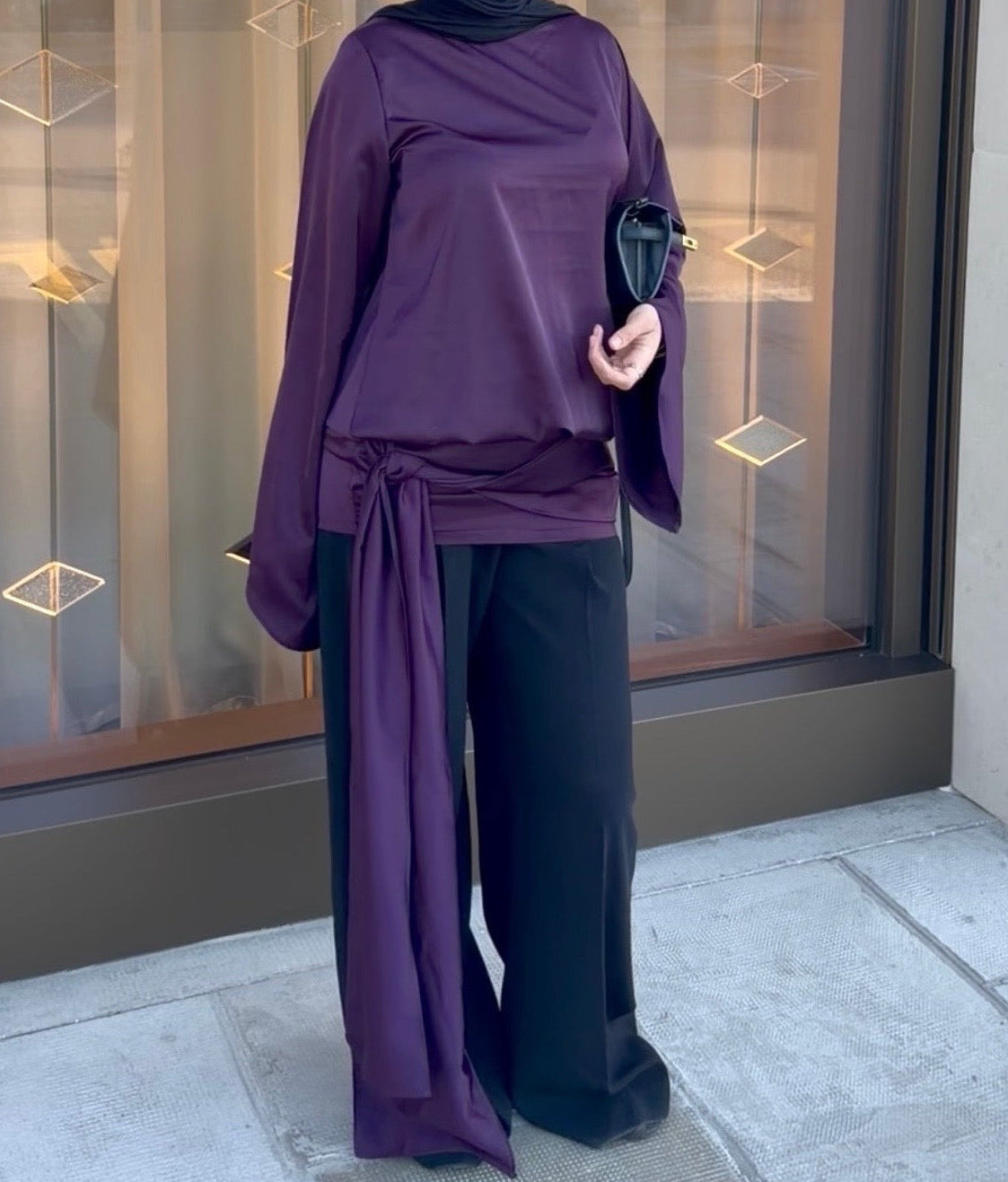 Haut à nouer violet avec manches évasées