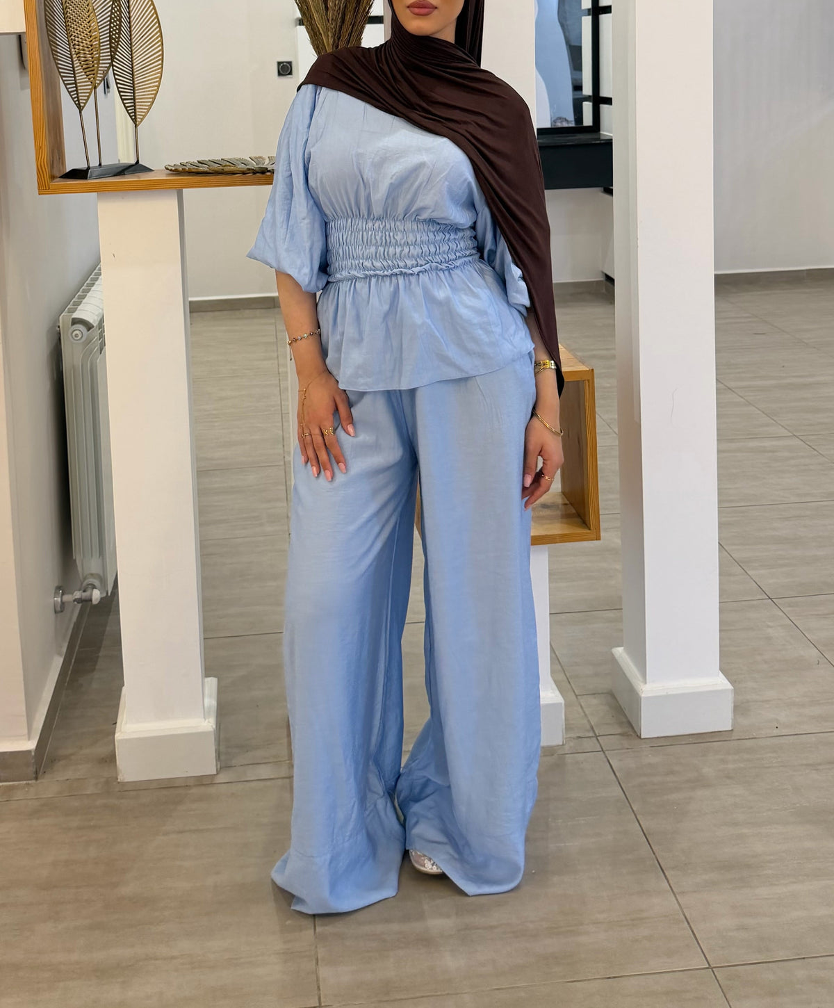 Ensemble en lin bleu